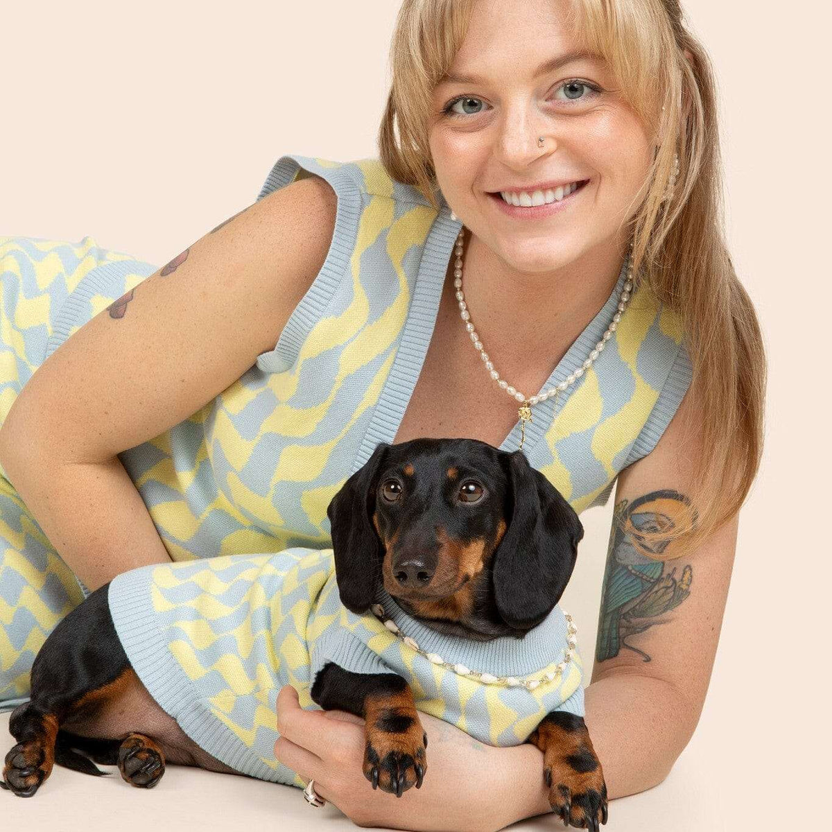 Seaside Swirl Cotton Knitted Dog Vest Sunbean