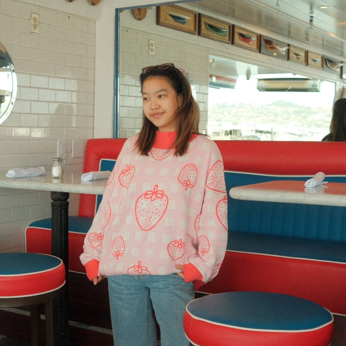 Strawberry Oversized Human Sweater Sunbean