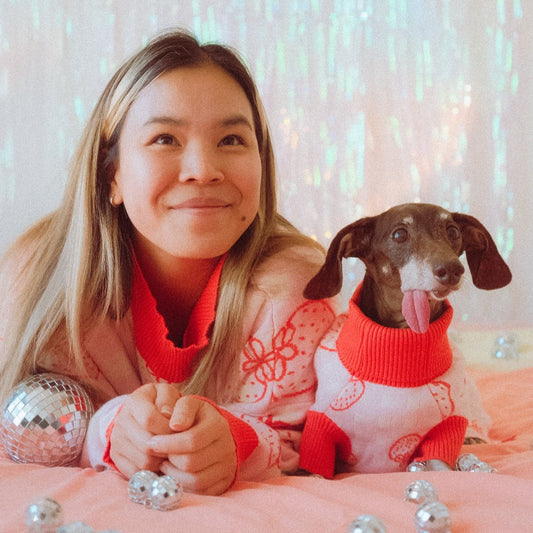 Matching 2-Piece Strawberry Sweater For Dog and Dog Mom