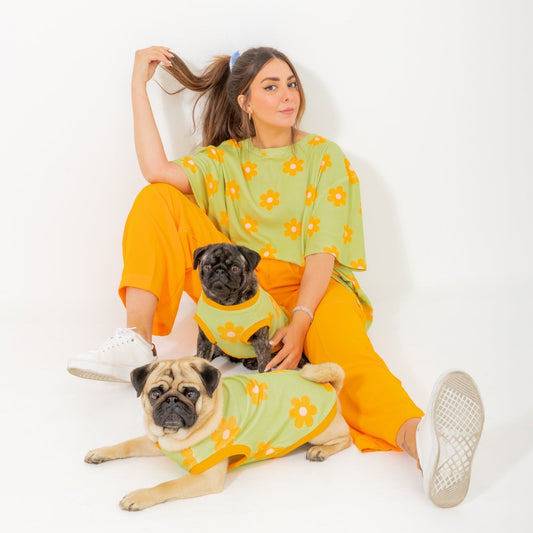 Flower Power 4-Piece Cotton Matching Set For Dog and Dog Owners