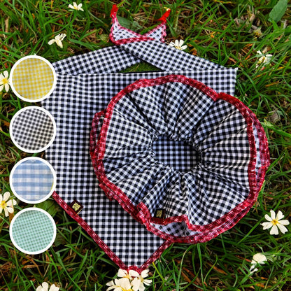 Gingham Bandana and Scrunchie Set Sunbean Black M (25 x 15 in) 
