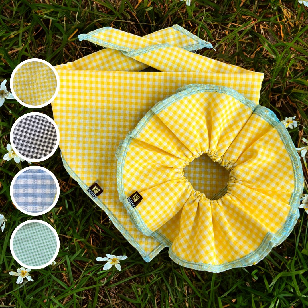 Gingham Bandana and Scrunchie Set Sunbean Yellow M (25 x 15 in) 