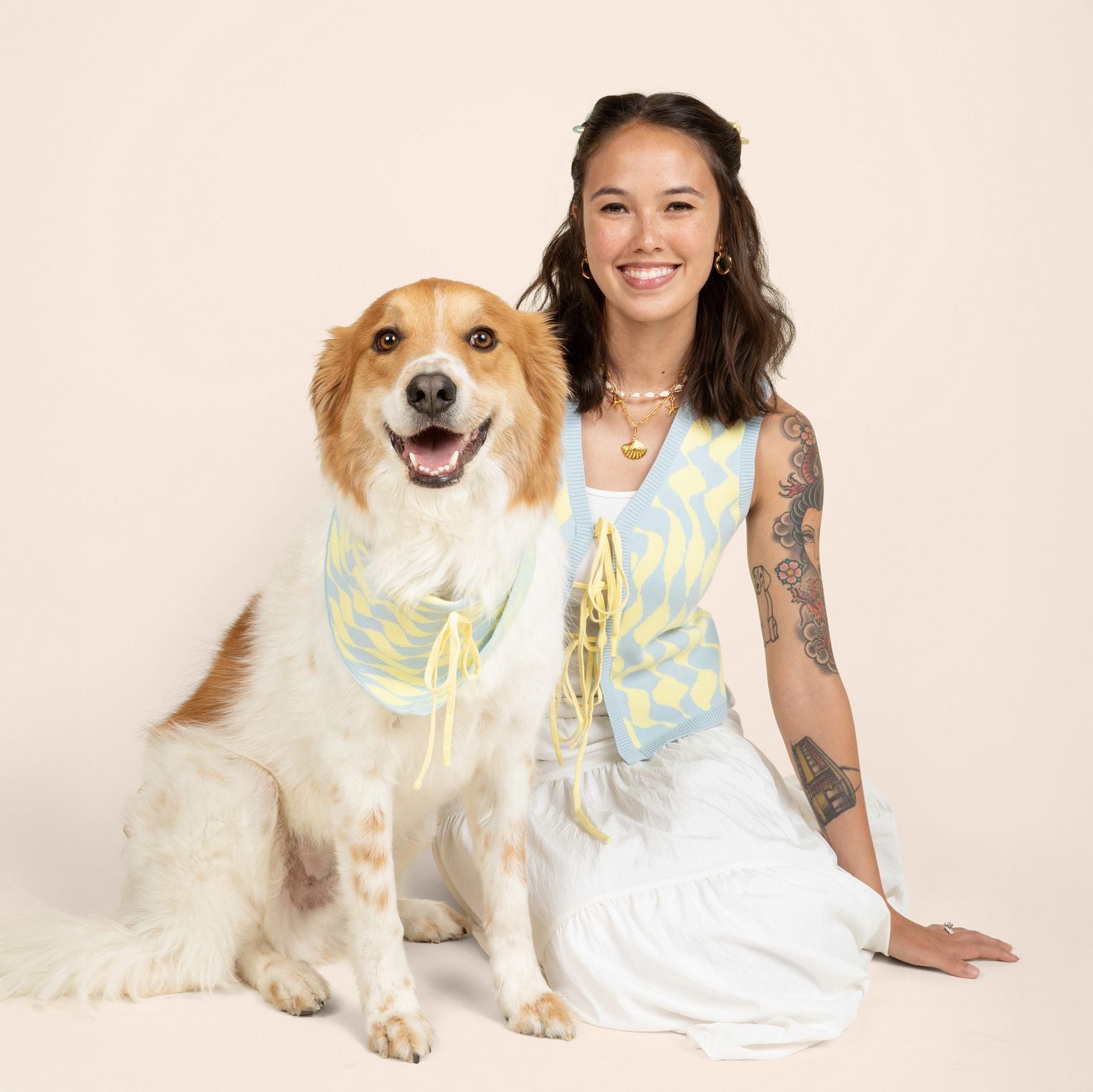 Seaside Swirl Cotton Knitted Dog Bandana Sunbean 
