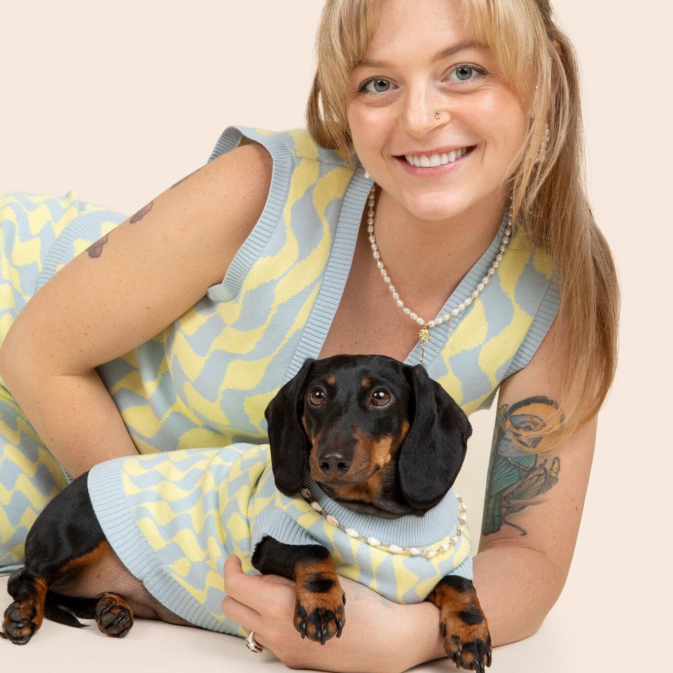 Seaside Swirl Cotton Knitted Dog Vest Sunbean 