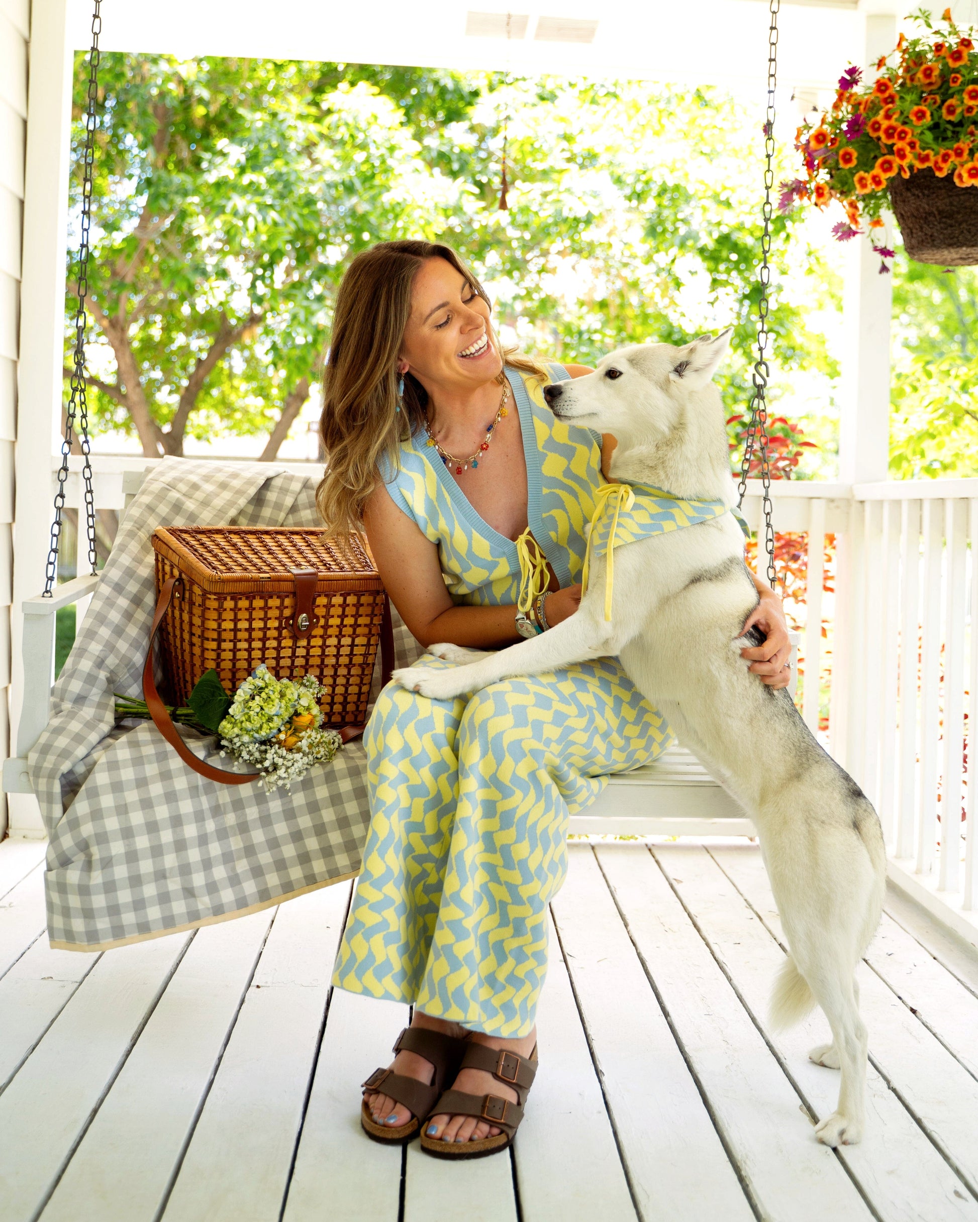 Seaside Swirl Cotton Wide Legs Lounge Pant Sunbean 