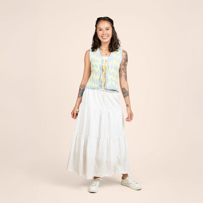 Seaside Swirl Human Cotton Knitted Tunic Vest with Tie Front Sunbean 