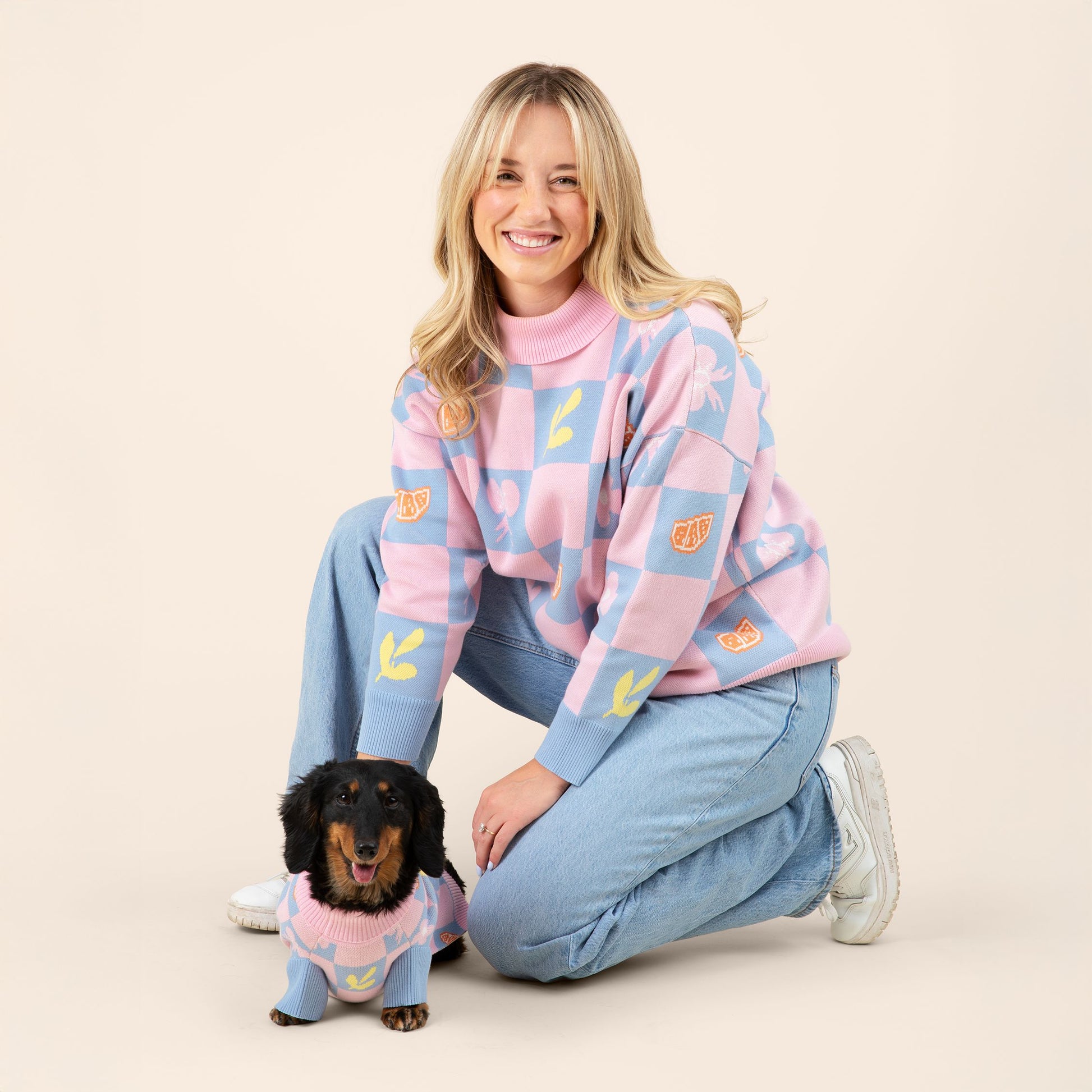 Shelly Cotton 2-Pieces Matching Sweater Set For Dog and Dog Mom Sunbean 