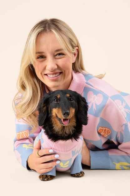 Shelly Cotton 2-Pieces Matching Sweater Set For Dog and Dog Mom Sunbean 