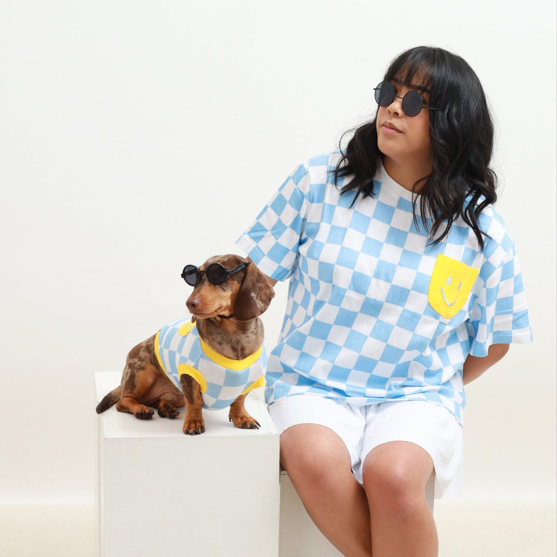 Smiley Cotton 2-Piece Matching T-shirt For Dog and Dog Parents Sunbean 