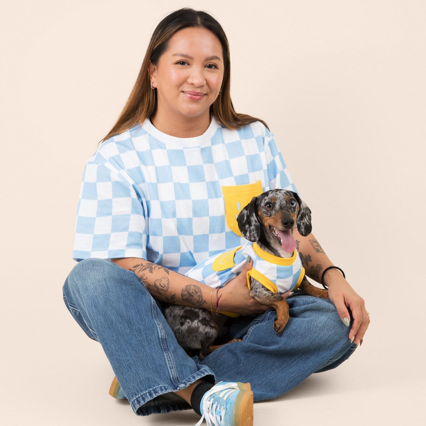 Smiley Cotton 2-Piece Matching T-shirt For Dog and Dog Parents Sunbean 