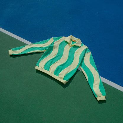 Ziggy Cotton Human Quarter-Zip Sweatshirt Sunbean S Butter Yellow + Fern Green 